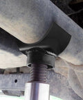 3 Inch Lifting Axle Saddle Adapter for Bottle Jack and Floor Jack attached and stabilizing vehicle axle, black finish