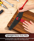 Adjustable Aluminum Stair Tread Template And Framing Gauge Jig used to mark measurements on wood for staircase renovations.