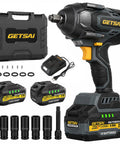 Beast Mode Cordless Brushless Impact Wrench With Ultra High Torque 1700 Nm, 1254 Foot Pounds, 3500 IPM, Half Inch Drive, 6 Socket Set, Includes Two 4Ah Batteries, Heavy Duty Tool For Truck And Workshop, with case and sockets