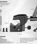 Front view of NEEWER UA017 super clamp with 5/8-inch stud and jaw for camera and lighting mounting