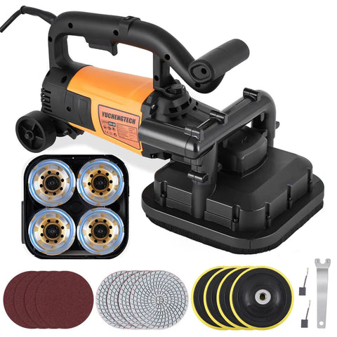 Powerhouse Four Head Concrete Grinder Set With Four Inch Diamond Wheels, 3800W Motor and Dust Extraction Shroud shown from top