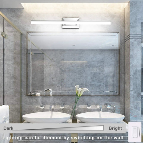 31.5 Inch Dimmable LED Vanity Light For Bathroom Chrome Fixtures Over Mirror With 180 Degree Adjustable Arm White Daylight Glow
