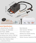 Dent Repair Kit With 3KW Spot Welder And 6 Welding Modes Auto Body Dent Puller Machine Plus 16 Welding Accessories shown with specifications.