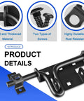 Heavy Duty Slide Bolt Gate Latch With Padlock Hole built tough, black steel, with screws for wooden fence and metal gate installations.