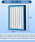 CF12150 Activated Carbon Cabin Air Filter dimensions with length 10.24 inches, width 8.07 inches, depth 1.18 inches