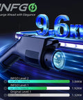 Portable Level 2 EV Charger 40A 9.6kW 240V with NEMA 14-50 plug, shown with power output and charging rates on display.