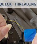 Demonstration of the Ultimate 5Pc Blue Universal Square Needle Threader Kit For Sewing Machines And Hand Use in action