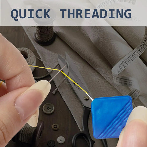 Demonstration of the Ultimate 5Pc Blue Universal Square Needle Threader Kit For Sewing Machines And Hand Use in action