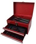 Portable 14 Inch 2 Drawer Metal Tool Chest With Ball Bearing Drawer Slides Steel Tool Storage Box Organizer Red Finish Lockable Latch Padlock Compatible Non Slip Drawer Liners Tough As Nails