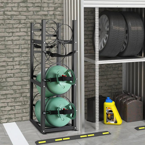 Premium Heavy Duty Carbon Steel Refrigerant Tank Rack Holds Five Gas Cylinders Hella Tough Secure Organizer For Air Conditioning Freon Nitrogen Oxygen Warehouse Loaded