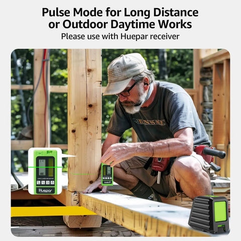 Man using Self Leveling Green Cross Line Laser Level Box 1G For Picture Hanging Tile Decoration And DIY Construction