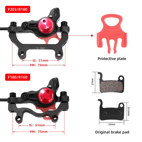 Z00M HB875E eBike hydraulic brake set with 180mm rotors; front and rear, pre-bled with mineral oil, includes protective plate and pads