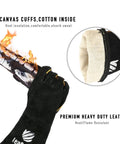 Heavy Duty Leather Welding Apron With Heat and Flame Resistant Protection showing premium leather and canvas cuffs