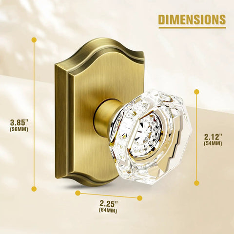 Snag This Crisp Pair Of Clear Glass Dummy Door Knobs In Classic Antique Bronze, Zero Hassle No Drill Surface Mount For Closets And French Doors, Slick Vintage Hardware To Upgrade Your Setup - showing dimensions and design.