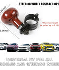 Woodgrain Steering Wheel Spinner Knob for Easy One Hand Driving with slick ball shape, shown with dimensions