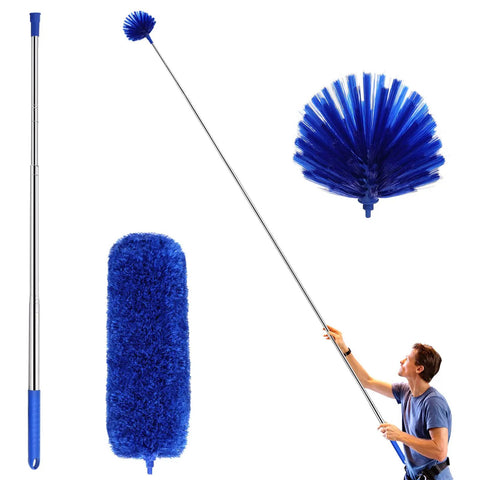 Grab And Go Cobweb Duster With Extension Pole Kit Washable Duster Aluminum Telescoping Rod Dual Duster Heads Corner Brush