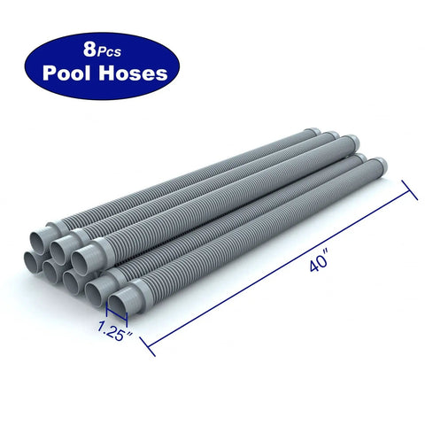 Pro Grade 1.5 Inch Pool Vacuum Hose Set, 8 Piece 40 Inch Replacement Extension Hoses for Automatic Pool Cleaners, stacked view
