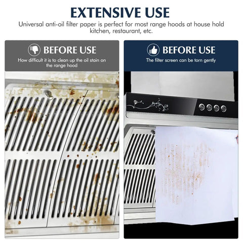Before and after using Range Hood Filter Sheets Nonwoven Fabric For Grease And Oil Protection Replacement Paper Roll Oil Proof Filter Paper.