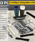 Ultimate Must Have Camping Utensil Set For Outdoors RV Campers Includes Tongs Spatula Knife Scissors Spoons Bottle Opener Cutlery