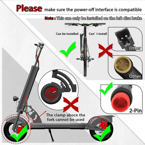 BUCKLOS eBike hydraulic disc brake set with 180mm rotors, 2-piston, left power-off, right 1800mm aluminum lever
