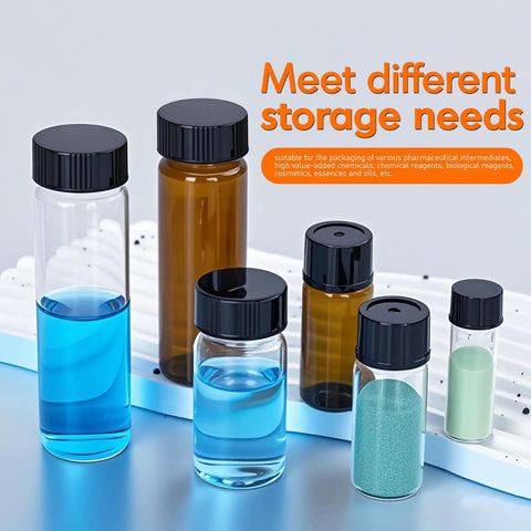 Premium 8ML Clear Borosilicate Glass Vials With Tight Screw Caps Totally Leakproof Lab Grade Storage Bottles For Beauty And Science Work Solid 20 Pack Hustle Ready For Your Daily Grind in assorted sizes on display.
