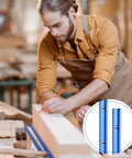Woodworker using Six Piece T Track Kit For Woodworking With Screws 48 Inch Aluminum Universal T Rail Track, blue tracks visible