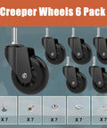 Top Shelf Heavy Duty 6 Pack 2.5 Inch Replacement Caster Wheels For Mechanic Creepers Rollers And Shop Stools, black, swivel design.