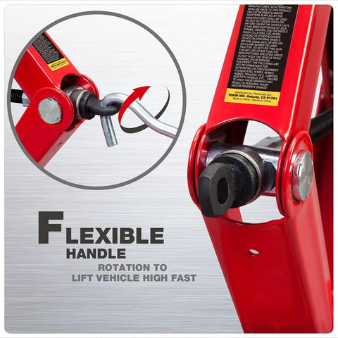 Close-up of Heavy Duty Steel Scissor Lift Jack 1.5 Ton Car Kit showing flexible handle design for easy rotation.