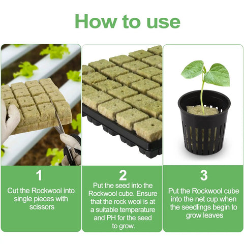 Three-step guide using Hydroponics Starter Kit With 72 Rockwool Cubes And 72 Mesh Net Cups For No Soil Needed Seed Starting And Cuttings