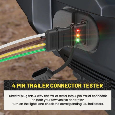 4 Way Flat Trailer Wiring Tester With Bright LED Indicators, Dual End 4 Pin Male And Female Connector, Easy Turn Signal And Tail Light Diagnostics, No Guesswork Troubleshooter For Hauling on 4-pin trailer plug