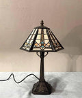 Mission Style Table Lamp With Tiffany Stained Glass Night Light Hexagonal Cone Lampshade 10 Inch Wide By 16 Inch Tall LED Bulb Included