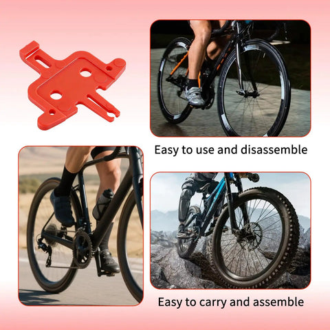 4 Piece Bicycle Brake Spacer Set For Disc Brakes And Hydraulic Systems shown with road and MTB bikes in use, red spacer closeup