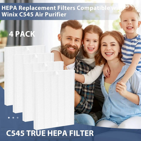 Family with 4 Pack C545 Replacement HEPA Filters for Winix C545 Air Purifier, True HEPA Filter S, Part 1712-0096-00