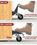 Heavy Duty Retractable Workbench Caster Wheel Set Solid Steel Frame With Durable Polyurethane Rollers in use, showing fixed and lifted states.