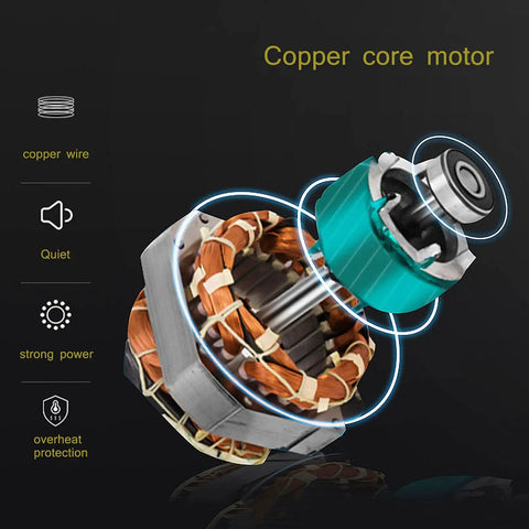 Copper core motor close-up of Heavy Duty Standing Fan With Badass Cooling Power And Smooth Airflow Design Crushing Summer Heat.