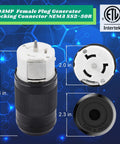 Top Shelf 50 Amp Generator Connector NEMA SS2-50R RV Shore Power Inlet Plug close-up view with dimensions shown.