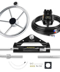 150HP Marine Pro-Grade Hydraulic Outboard Steering Kit With Bi-Directional Locking Cylinders, 24 Ft Nylon Hose, Single Station
