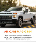 "Weatherproof Car Scratch Removal Pen Kit With Fine Tip Brush For Precise Touch Ups Easy Auto Paint Repair For All Car Colors And Surfaces Includes Three Pens To Fix Light Scratches And Chips Like A Pro shown with a white truck on the road"