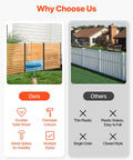Comparison of wood privacy fence screen for outdoor AC unit and trash can versus plastic fence, highlighting durability and style differences