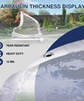 Clear Vinyl Tarp 10x10 Heavy Duty 15oz Waterproof Tarpaulin Transparent PVC With Reinforced Edges And Aluminum Eyelets For Outdoor Use Weatherproof From Minus Five Fahrenheit To One Hundred Forty Fahrenheit showing its tear-resistant thickness and aluminum eyelet detail in a garden setting.