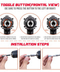 Cordless Hammer Drill Kit With 16.8V Power, 3/8 Inch Keyless Chuck, toggle button instructions and installation steps