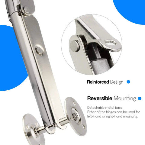 Close-up of heavy duty 200N gas struts for soft close lids showing reinforced design and reversible mounting features.