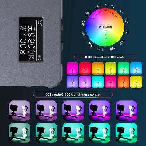 RGB Video Light P96L Portable Metal LED Camera Light 2500 To 8000K Color Temperature 21 Effects CRI 96 Plus OLED Display