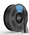 Black 1.75mm TPU Filament 95A 1Kg For FDM 3D Printers, high-speed flexible reel with dimensional accuracy, spool and printed object displayed