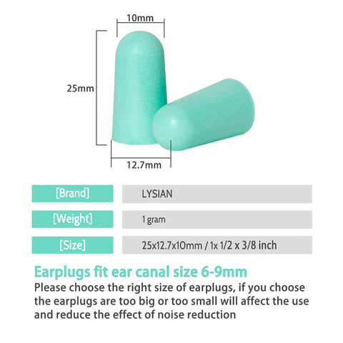 Ultra Soft Foam Ear Plugs For Sleep And Travel, 38dB Noise Reduction, 60 Pairs Value Pack on size and usage chart