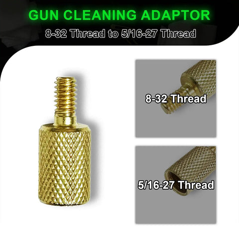 Brass Rifle And Handgun Cleaning Rod Adapter Kit With Three Thread Adapters For Bore Brushes 5-40 To 8-32 8-32 To 10-32 And 8-32 To Five Sixteenths Twenty Seven Female Threads For 22 Caliber And 12 Gauge Bore Cleaning Gear, brass 8-32 to 5/16-27 adapter