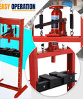 Heavy Duty 12 Ton H Frame Hydraulic Shop Press For Garage Floor Use, Adjustable Pressure With Plates, Red Finish