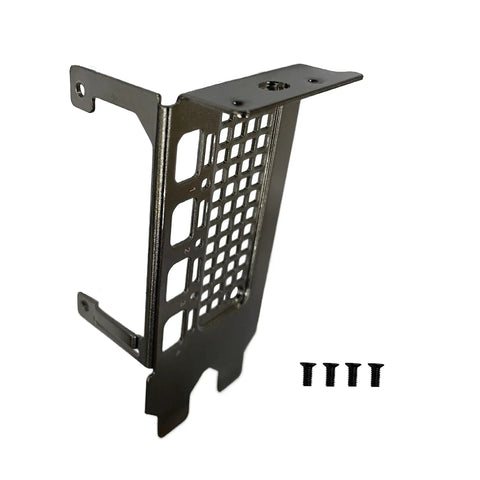 Built Tough Short Low Profile Gpu Bracket Replacement For Nvidia Quadro Rtx A2000 Professional Graphics Card with screws, silver metal design.
