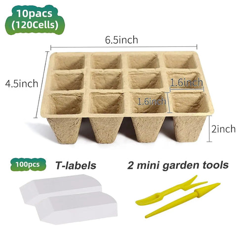 120 Cell Seed Starter Tray Kit For Indoor Gardens With Biodegradable Peat Pots 10 Pack 100 Labels And Easy Plant Starter Kit
