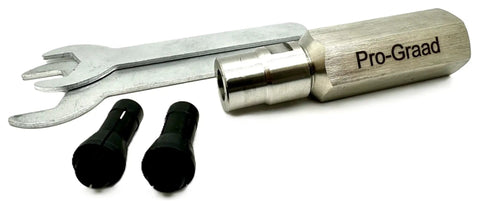 Game Change Heavy Duty Extended Reach Flapper Adapter For 5/8 Inch 11 Thread Angle Grinders, includes wrenches and collets.